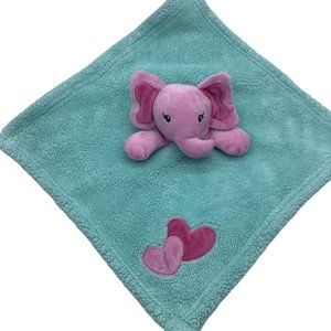 Baby Gear Elephant Lovey Security Blanket Plush Head Hearts 15" x 15"
